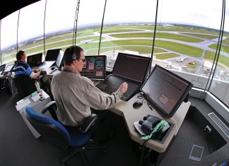 Inside Airservices air traffic control tower at Aelaide Airport. The tower is equipped with the latest state of the art technology.